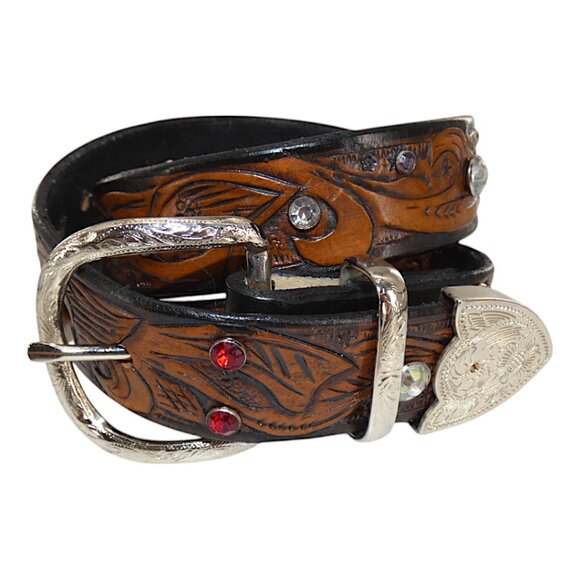 USA Handmade Western Leather Belt Rhinestone Cowgirlcore Rodeo Glam y2k
